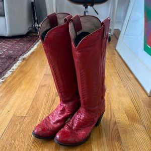 Vintage Red Leather Cowboy Boots